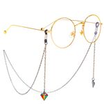Black-colored metal non-slip chain, with pendant diamond shape, for glasses and masks GL301