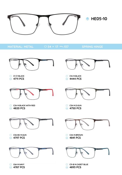 Металлическая оправа с дужками из материала TR-90 HE05-10