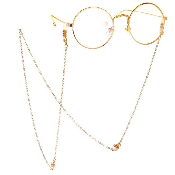 Gold-colored metal non-slip chain, with pearls, for glasses and masks GL104-2