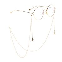 Gold-colored metal non-slip chain, with pendant butterfly with zircon, for glasses and masks GL807