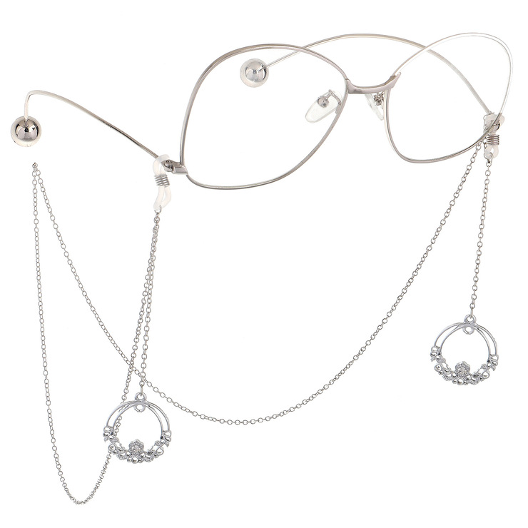 Metal non-slip chain, with pendant round flower, for glasses and masks GL731