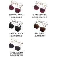 Оправа металлическая женская с защитой от синего света с флексом + магнитная солнцезащитная насадка (клипон) 7014-GT