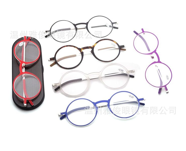 Plastic reading pince-nez glasses TR90 with case 6013-铁盒, diopters from +0,00 to +4.00, RMC=62-64