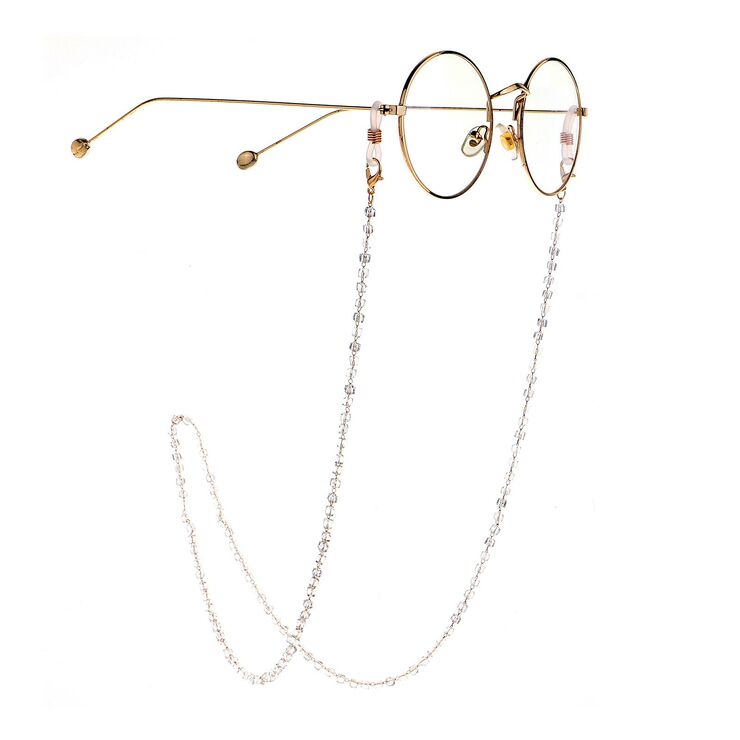 Gold-colored metal non-slip chain, with square crystal, for glasses and masks GL1001