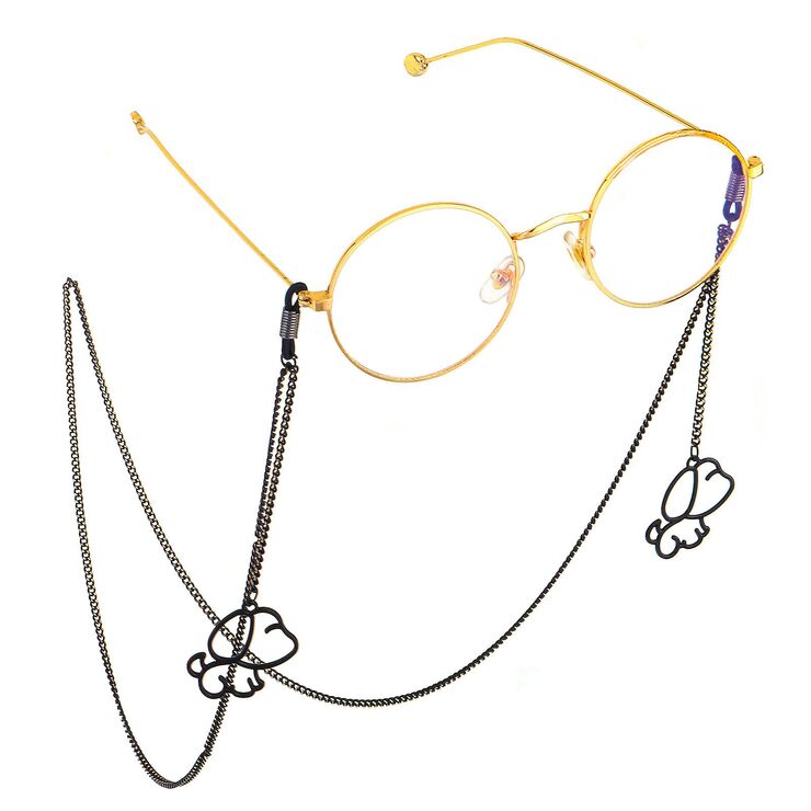Black-colored metal non-slip chain, with pendant puppy, for glasses and masks GL655