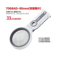 Folding magnifier with universal backlight, magnifying glass with handle 7068AD-XX, diameter 90 mm, magnification: 10X, 25X