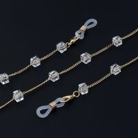 Металлическая нескользящая цепочка золотая, с квадратными кристаллами, для очков и масок GL1002