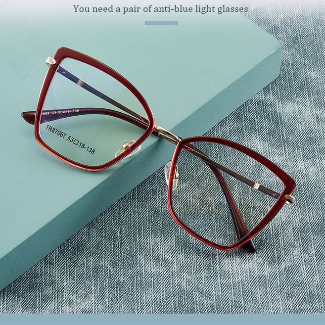 Combined frame (metal + TR90) or glasses with blue light protection, with spring hinges FA87067