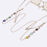 Металлическая нескользящая цепочка золотого цвета, с цветными прямоугольниками и жемчугом, для очков и масок GL1728