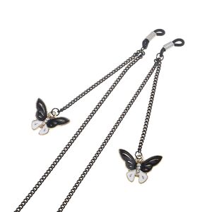 Black-colored metal non-slip chain, with pendant butterfly, for glasses and masks GL837