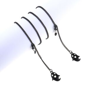 Black-colored metal non-slip chain, with pendant black angel, for glasses and masks GL834