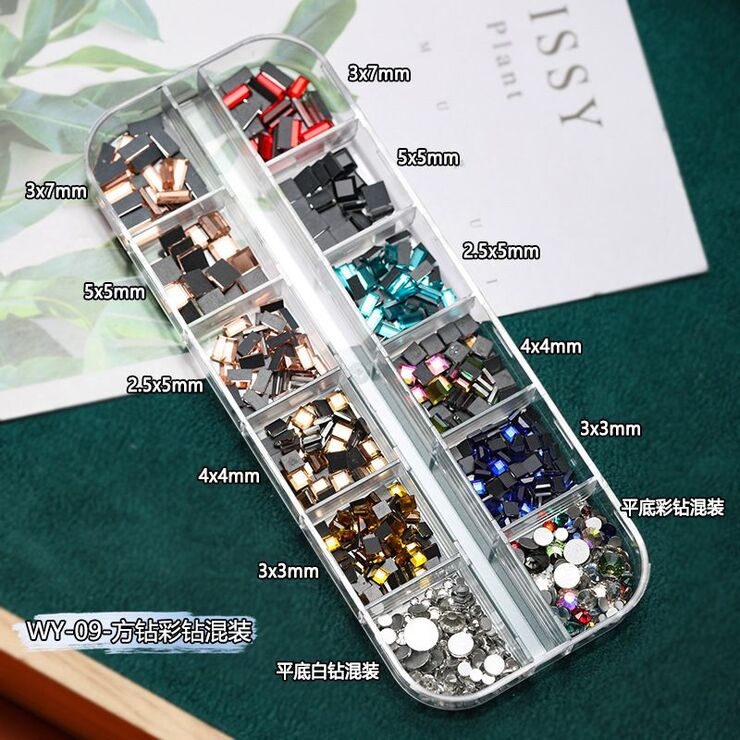 A set of rhinestones with a flat bottom for decorating frames and glasses, 12 boxed, WY-09 (price per pack, minimum 3)