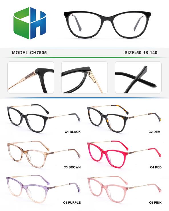 Plastic acetate frame for women with spring hinges CH7905-DA