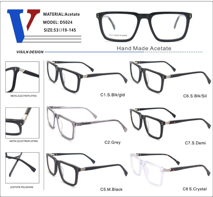 Plastic acetate frame with spring hinges D5024-DA