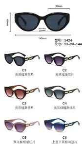 PC plastic sunglasses with metal hinge and UV400 lenses 3424W