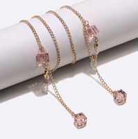 Gold-colored metal non-slip chain, with square pink crystal 10 mm, for glasses and masks GL1484