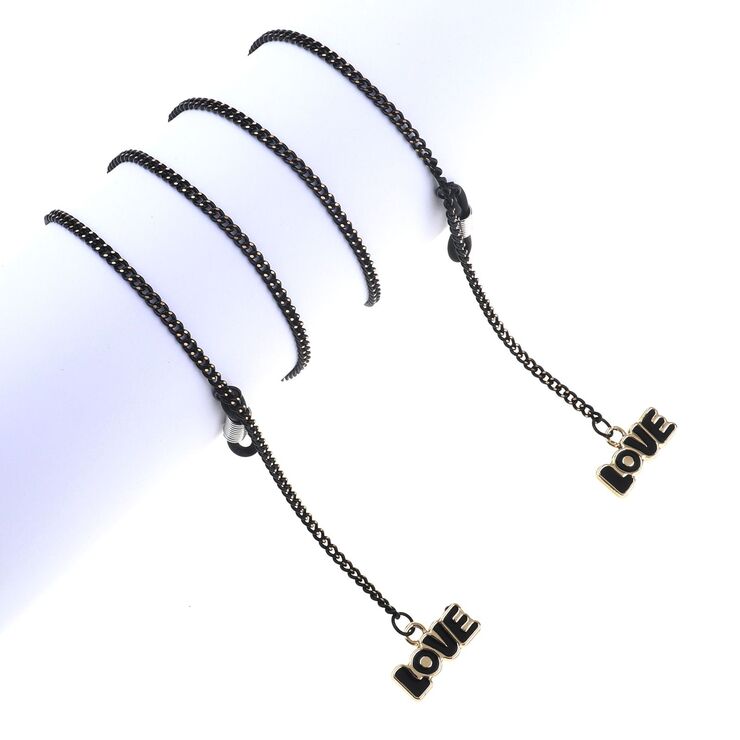 Black-colored metal non-slip chain, with pendant Love, for glasses and masks GL828
