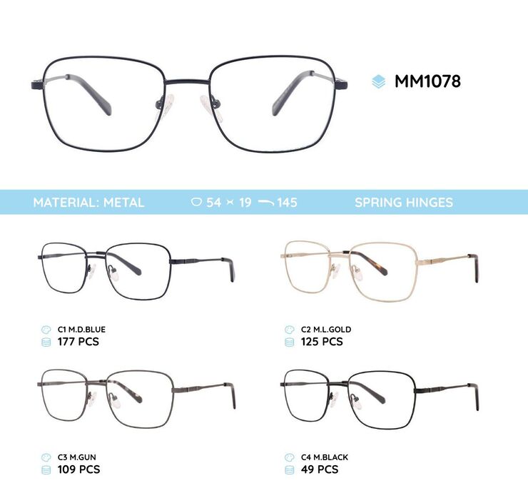 Metal men's frame for glasses with spring hinges MM1078