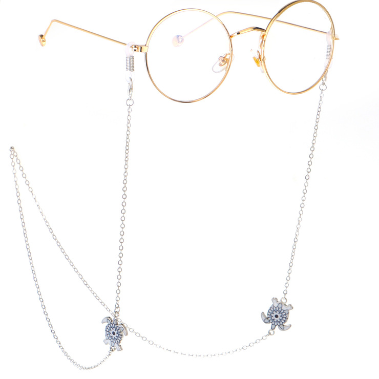 Металлическая нескользящая цепочка серебряного цвета, с подвеской в виде черепахи, для очков и масок GL237