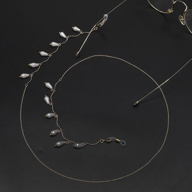 Gold-colored metal non-slip chain, with pearl, for glasses and masks GL663