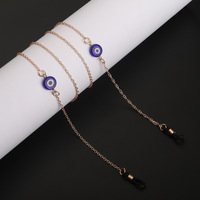 Gold-colored metal non-slip chain, with blue eye beads, for glasses and masks GL873