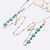 Gold-colored metal non-slip chain, with turquoise stars and beads, for glasses and masks GL1740