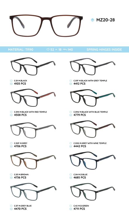 TR-90 plastic frames for glasses, with spring hinges MZ20-28