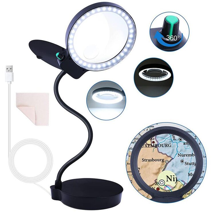 Tabletop magnifying glass with backlight 8611-XX, magnification: 3X, 10X