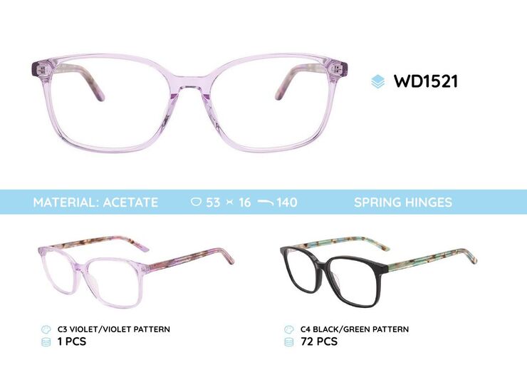 Plastic acetate eyeglasses frame for women with spring hinges WD1521
