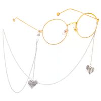 Metal non-slip chain, with heart-shaped wirh rhinestone, for glasses and masks GL474