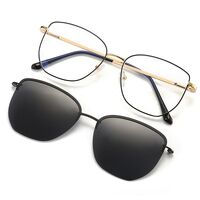 Оправа металлическая с защитой от синего света с флексом + магнитная солнцезащитная насадка (клипон) 7019-GT