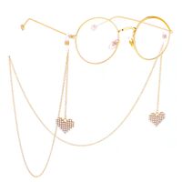 Metal non-slip chain, with heart-shaped wirh rhinestone, for glasses and masks GL474