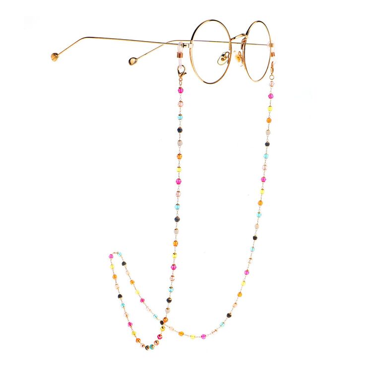 Gold-colored metal non-slip chain, with colorful crystal, for glasses and masks GL974
