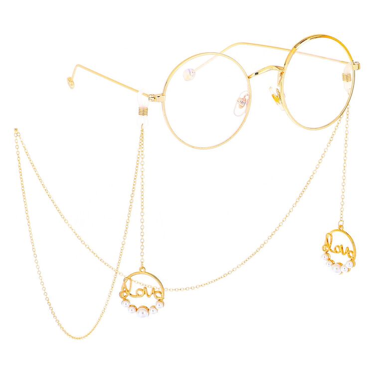 Металлическая нескользящая цепочка золотого цвета, с подвеской слова LOVE, для очков и масок GL390