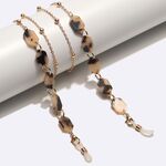 Gold-colored metal non-slip chain, with leopard plate and beads, for glasses and masks GL1732