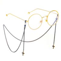 Black-colored metal non-slip chain, with pendant cross, for glasses and masks GL370
