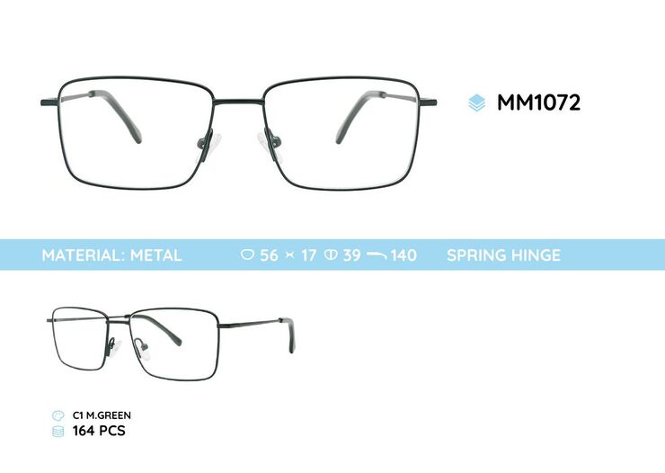 Metal men's frame for glasses with spring hinges MM1072