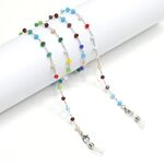 Metal non-slip chain silver, with colorful round crystal, for glasses and masks GS038