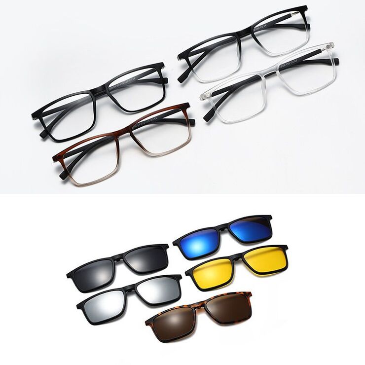 TR90/PC plastic frame + 5 polarized sun protection magnet clip-on set + leather bag El Dorado EL3301A