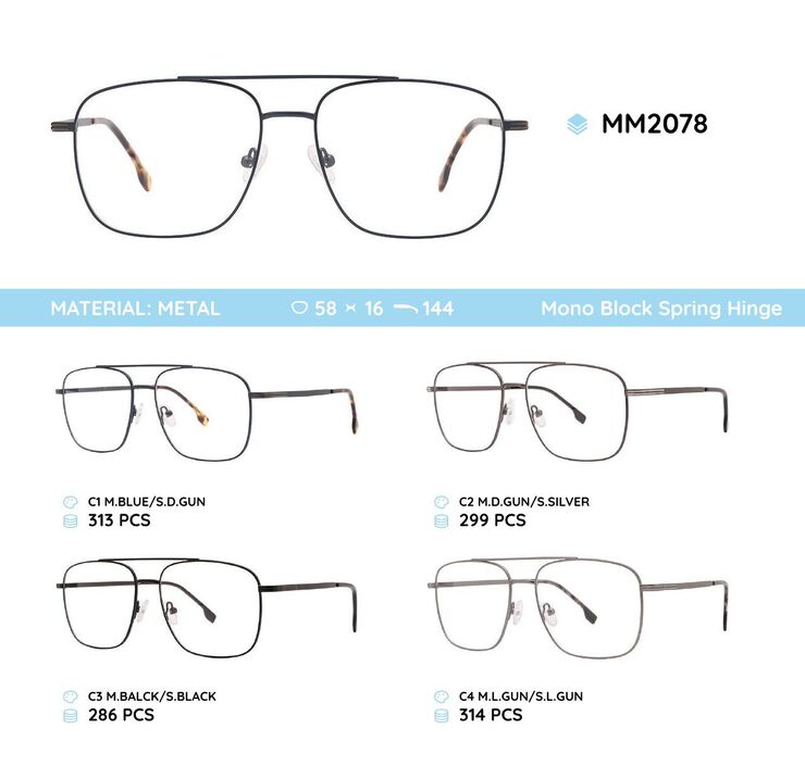 Metal men's frame for glasses with spring hinges MM2078