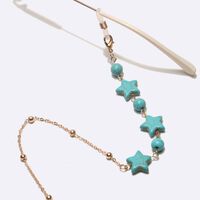 Gold-colored metal non-slip chain, with turquoise stars and beads, for glasses and masks GL1740