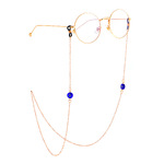Gold-colored metal non-slip chain, with blue eye beads, for glasses and masks GL873