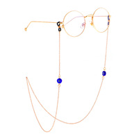 Gold-colored metal non-slip chain, with blue eye beads, for glasses and masks GL873