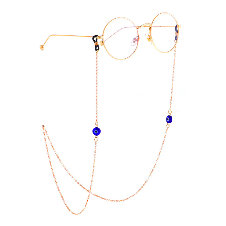Gold-colored metal non-slip chain, with blue eye beads, for glasses and masks GL873