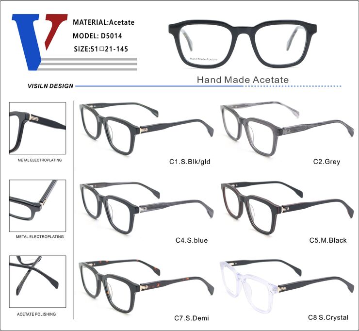 Plastic acetate frame with spring hinges D5014-DA