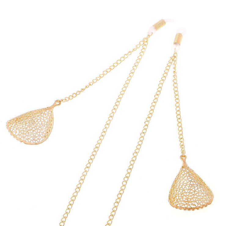 Gold-colored metal non-slip chain, with pendant hollow leaf, for glasses and masks GL241