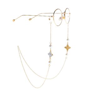 Gold-colored metal non-slip chain, with white pearl flower, for glasses and masks GL929