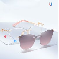 Metal rimless women's frame + magnet sunshade clip-on 7203-GT