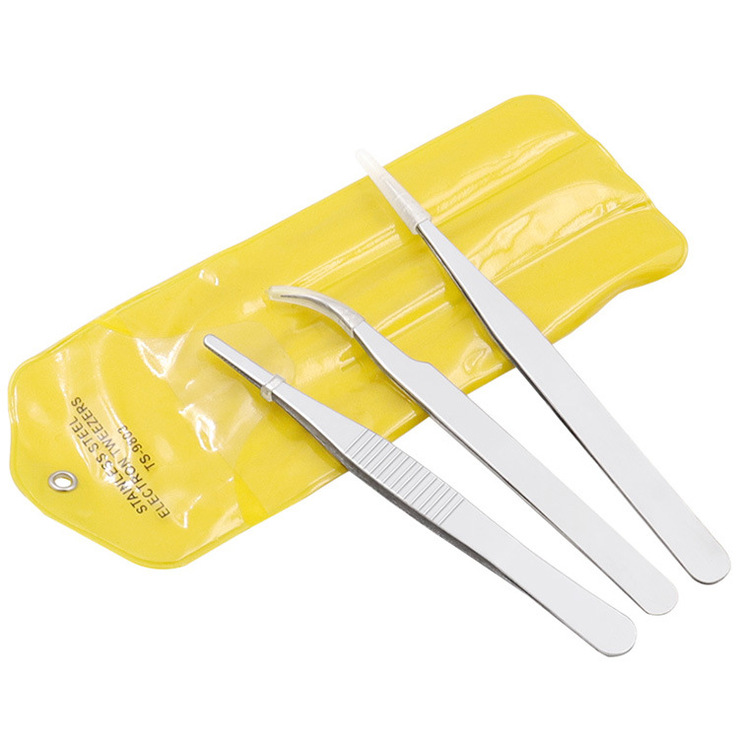 Set of 3 stainless steel tweezers with a PVC case TS-9803