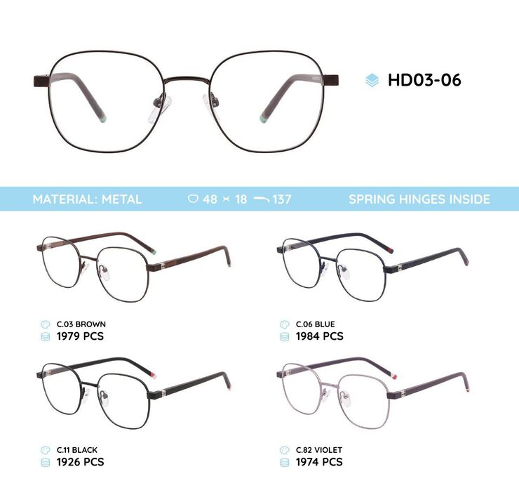 Металлическая оправа с дужками из материала TR-90 HD03-06